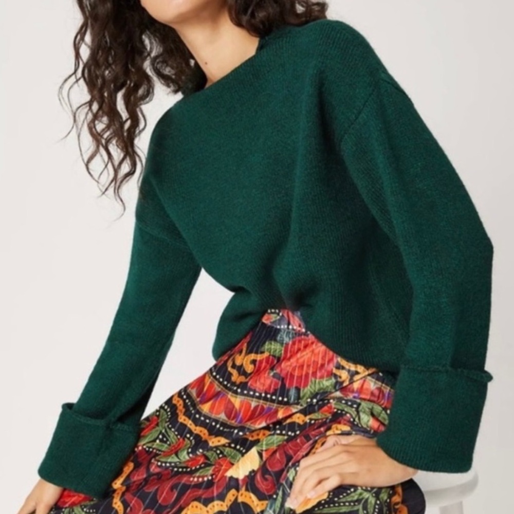 Anthropologie Basile Rollneck Cropped Boxy Sweater in Holly Green